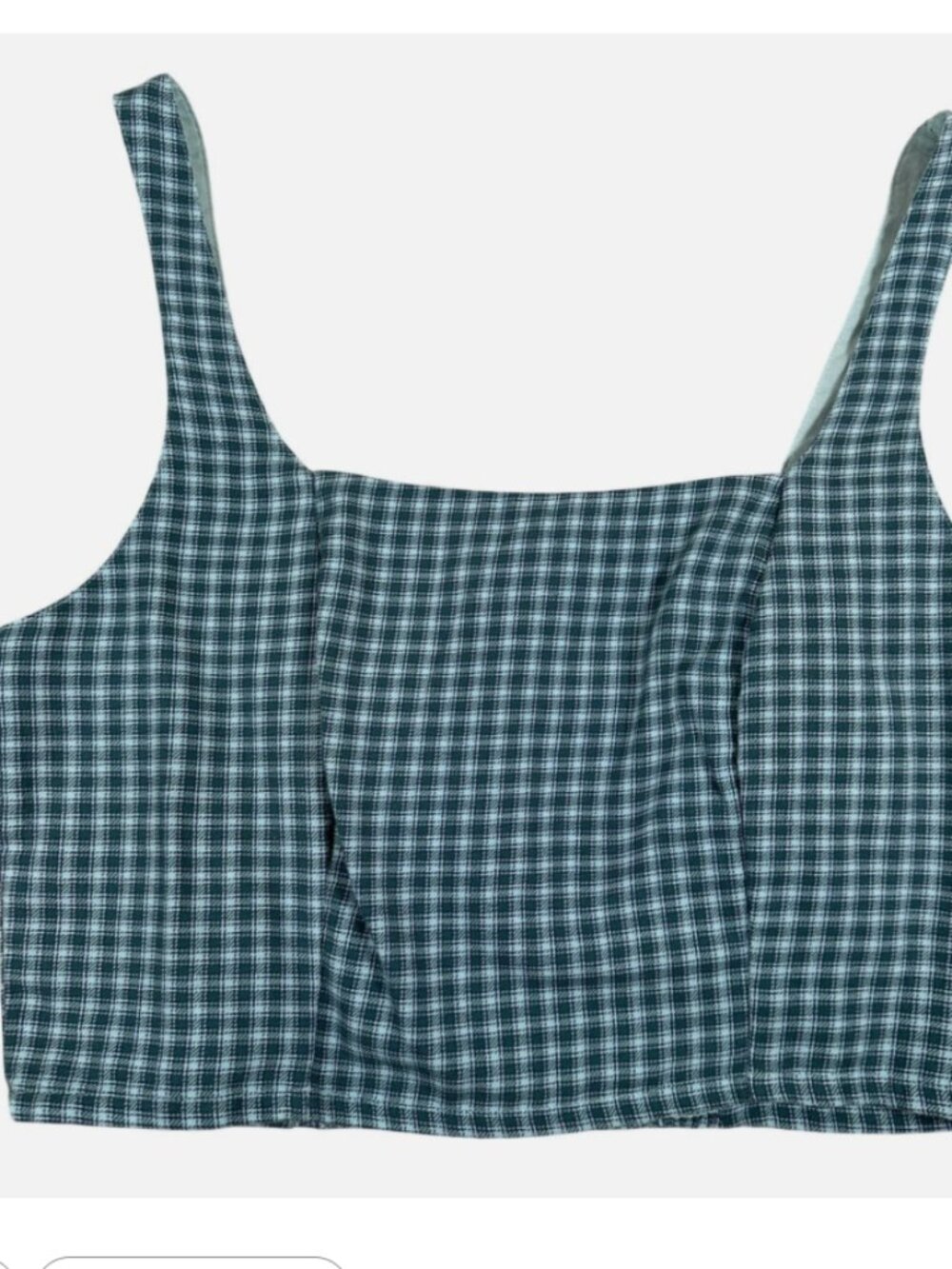 NEW S American Eagle Cotton Square Neck Gingham Crop Top Plaid Cottage Green AE